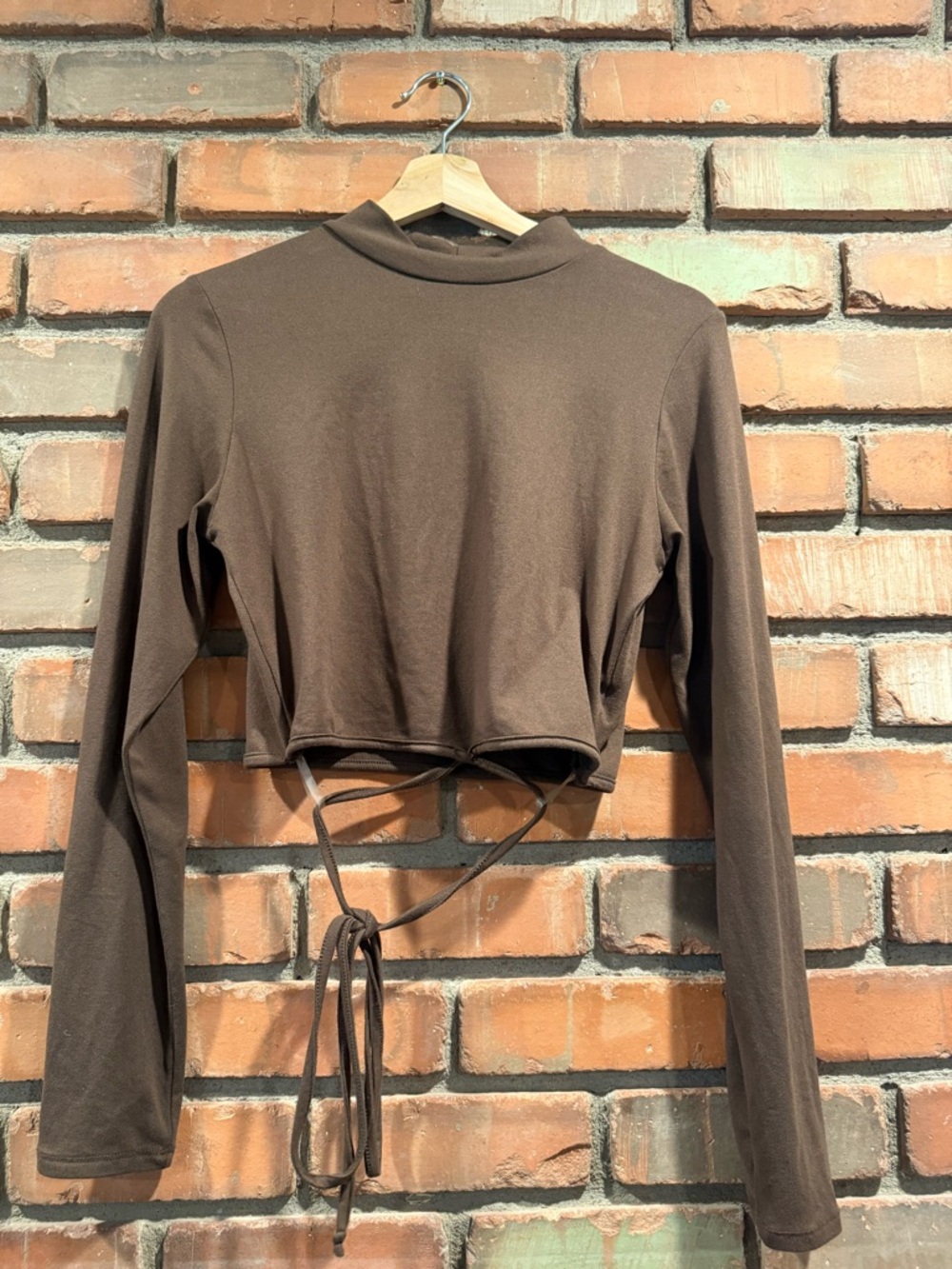 Ambiance Brown Long-Sleeve Wrap Crop Top